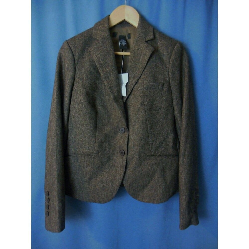 Victoria's Secret Wool Tweed Jacket 8 Blazer Brown Stretch Career 2 Button Close